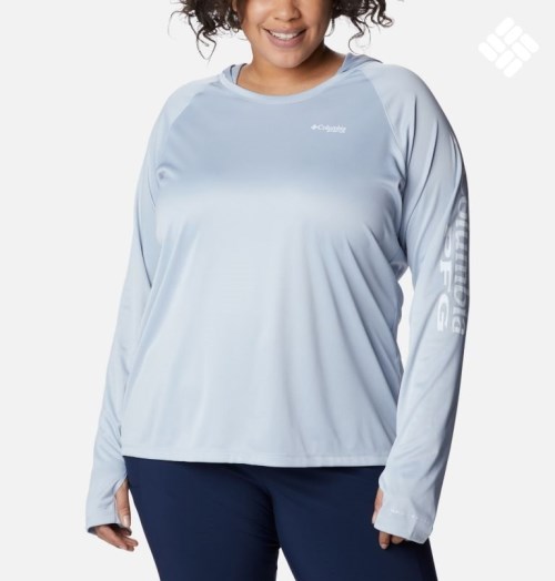 Hanorac Cu Gluga Columbia PFG Tidal Tee Heather Dama Albastri Deschis | Plus Size ESQ71A0MZ